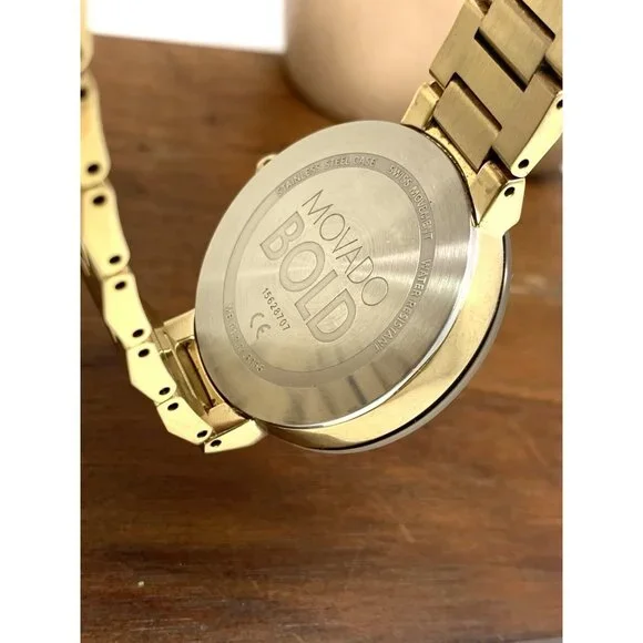 Movado Women's Watch 3600498 Bold Gold Dial Swiss Quartz Steel Band 34mm